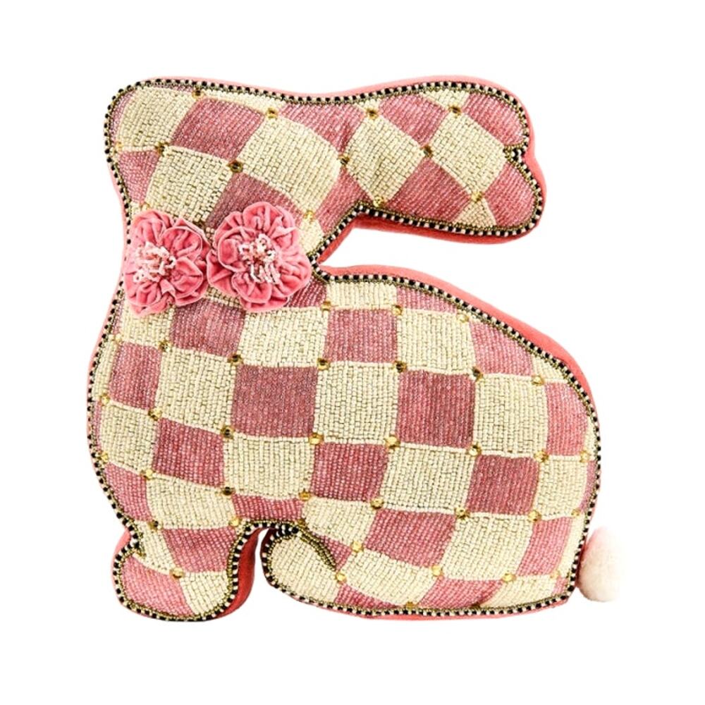 NEW Mackenzie-Childs Pink Beaded Bunny Shaped Throw Pillow 15x12